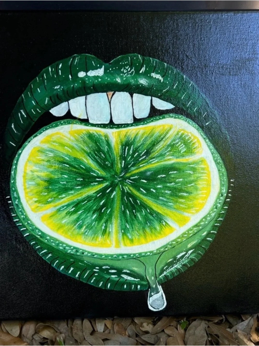Green Lime Slice Lip Art Canvas Wall Decor